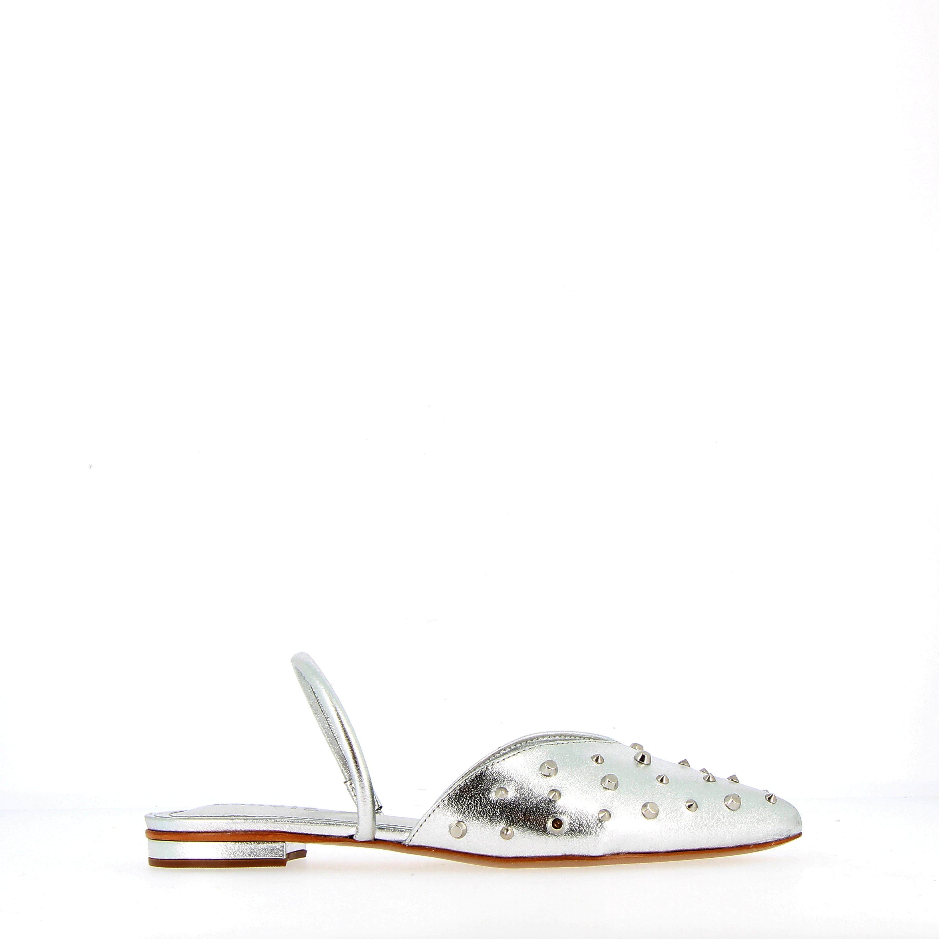 Silver leather sling back with studs
