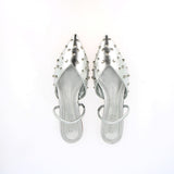 Silver leather sling back with studs