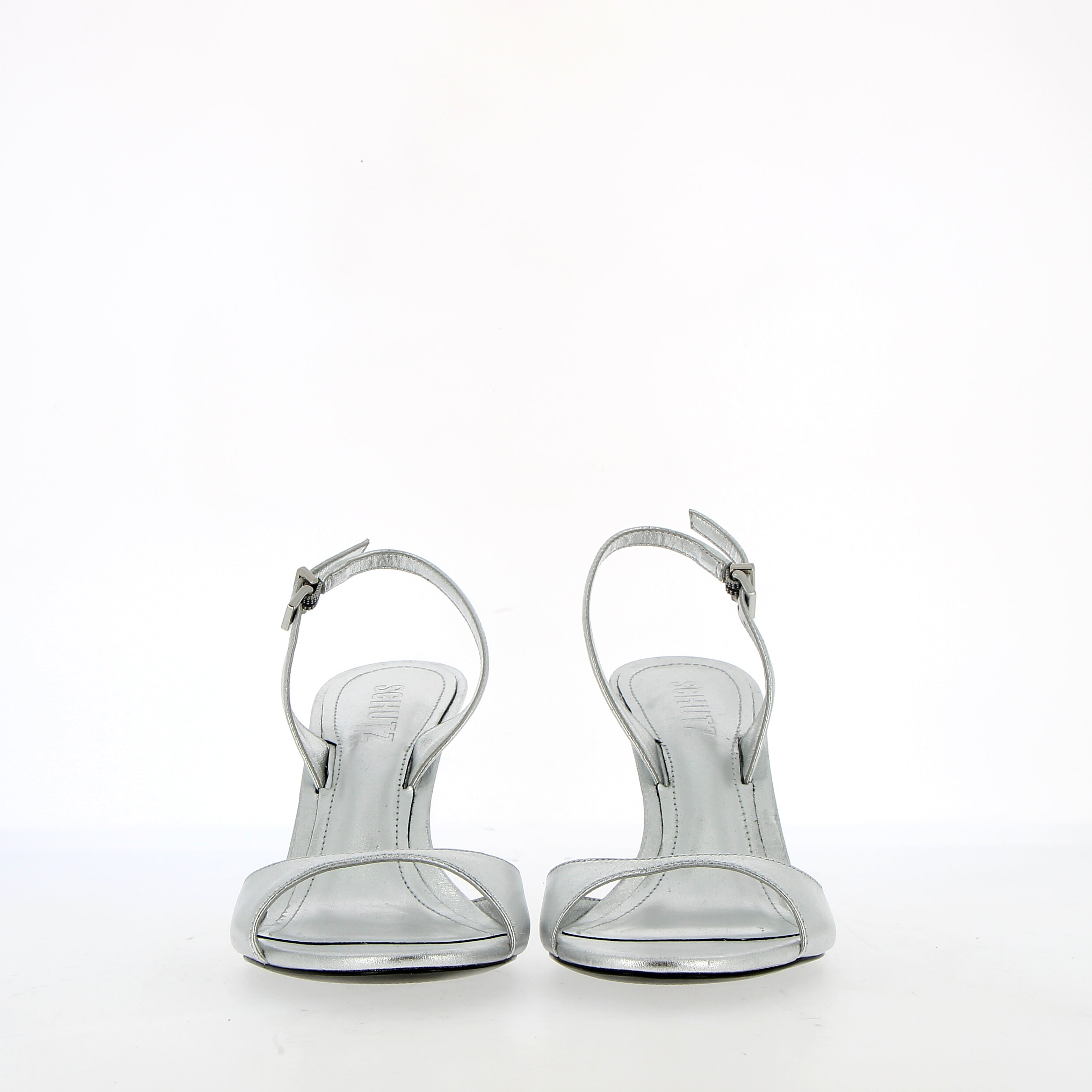 Sandalo alto in pelle argento con cinturino