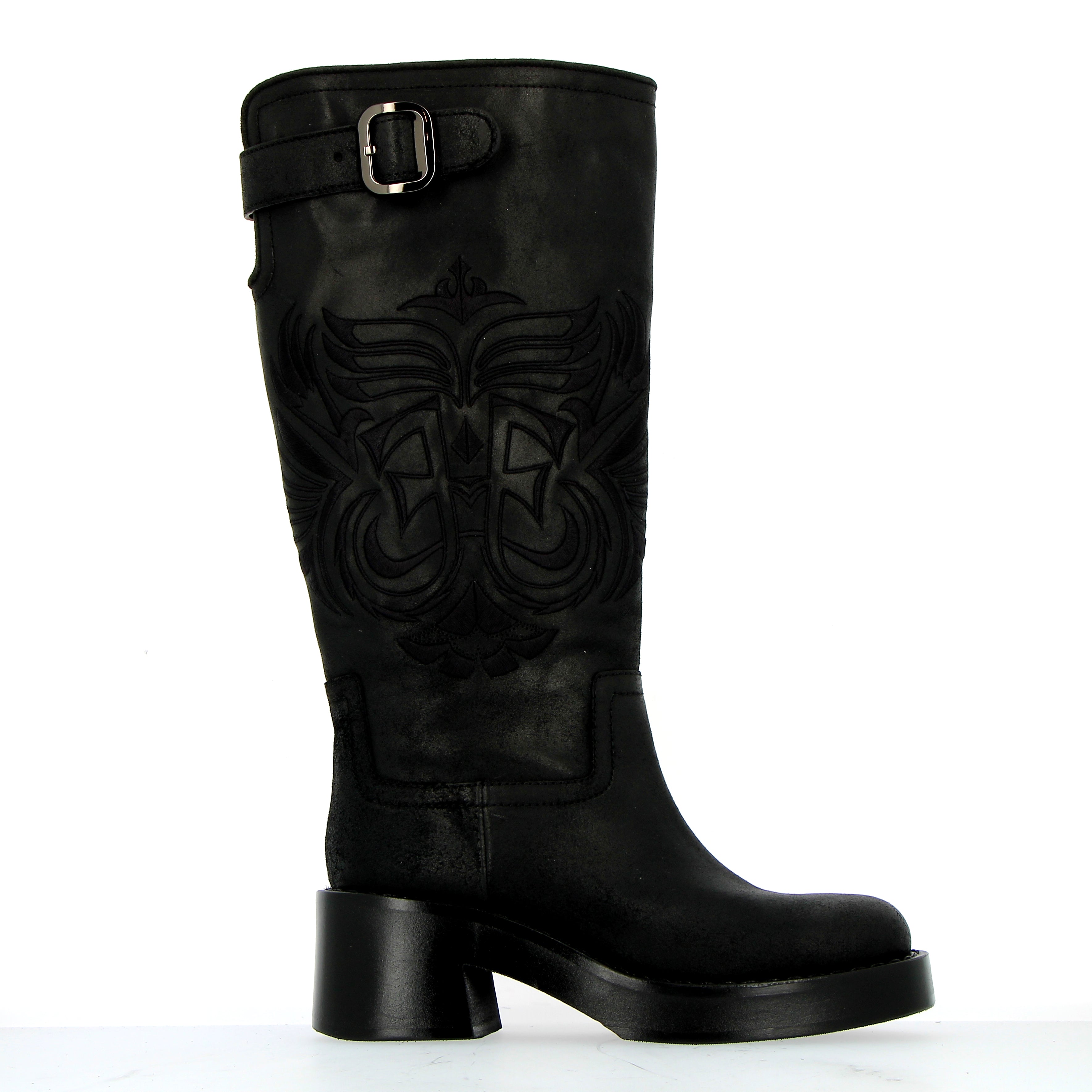 Stivale biker alto nero con ricami | 38.5 |