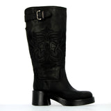 High biker black boot with embrodery