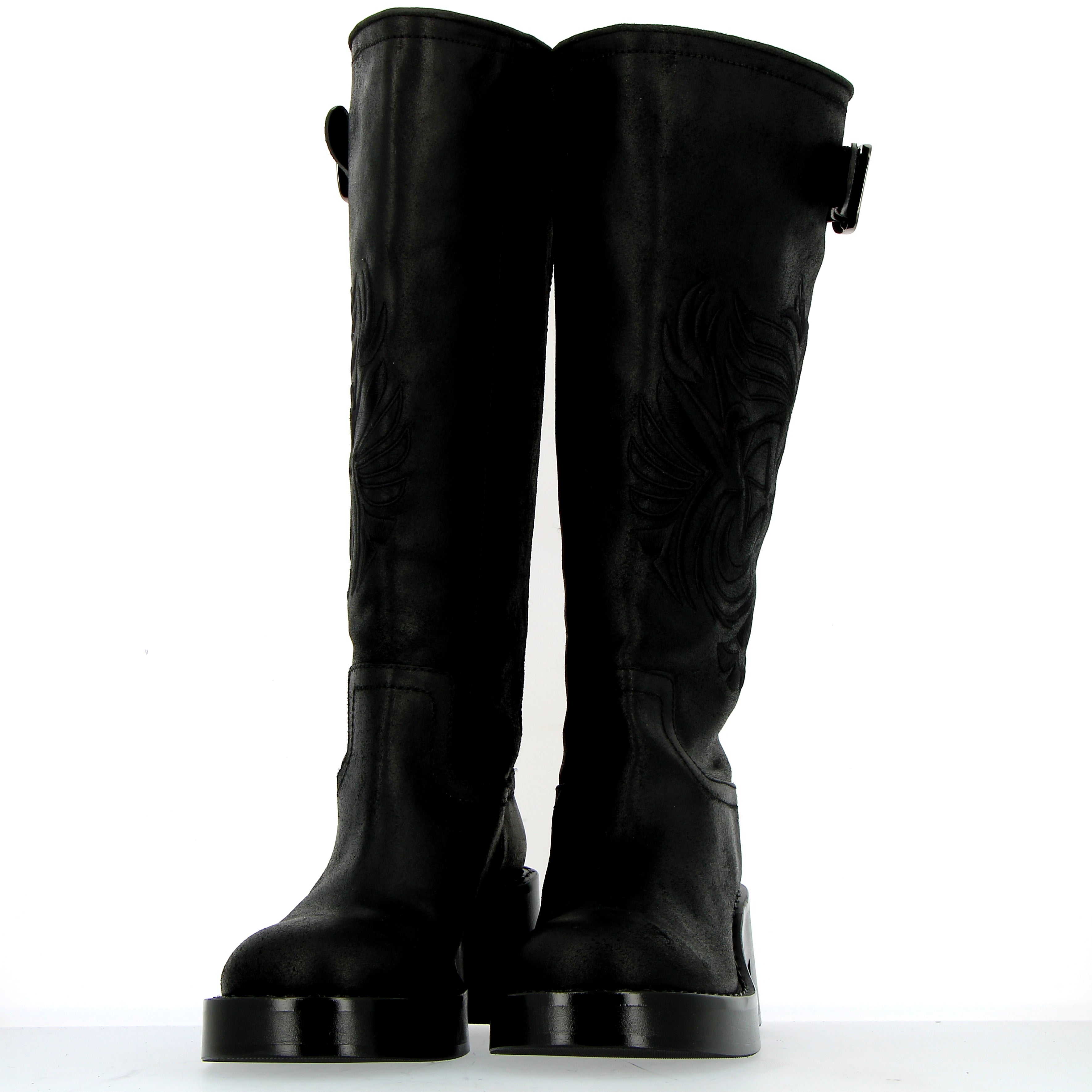 Stivale biker alto nero con ricami | 38.5 |