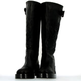 High biker black boot with embrodery