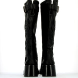 High biker black boot with embrodery