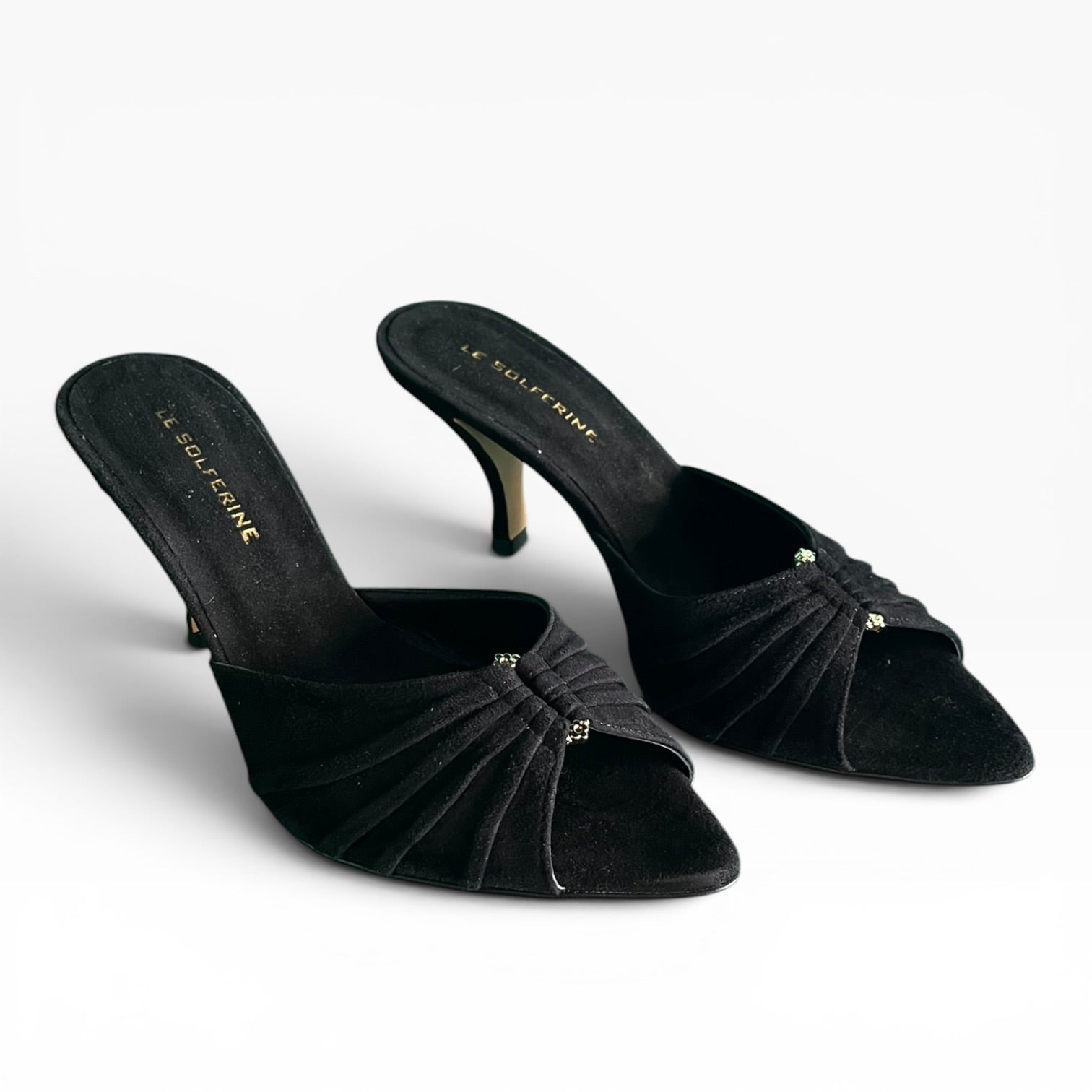 Mule a punta con tacco 80 in camoscio nero
