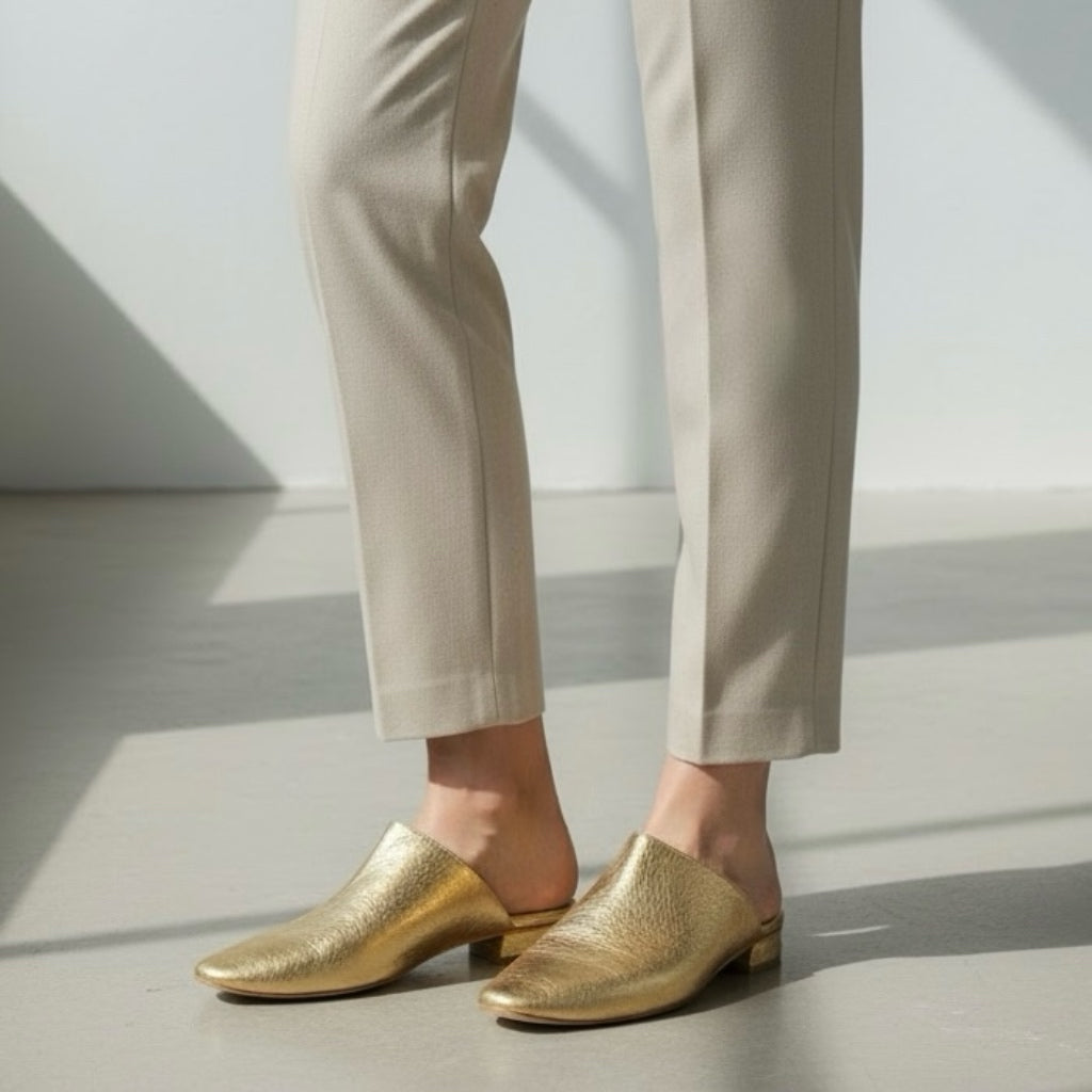 Sabot in morbida pelle oro anticato