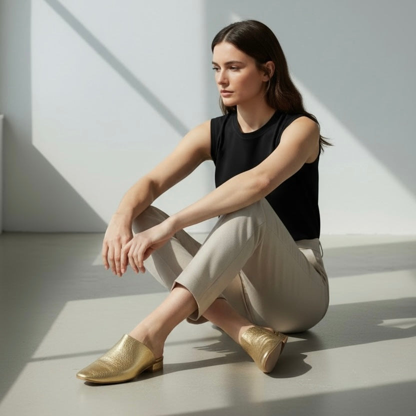 Sabot in morbida pelle oro anticato