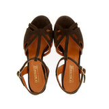 Brown suede sandal with raw cut and platform