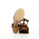 Brown suede sandal with raw cut and platform
