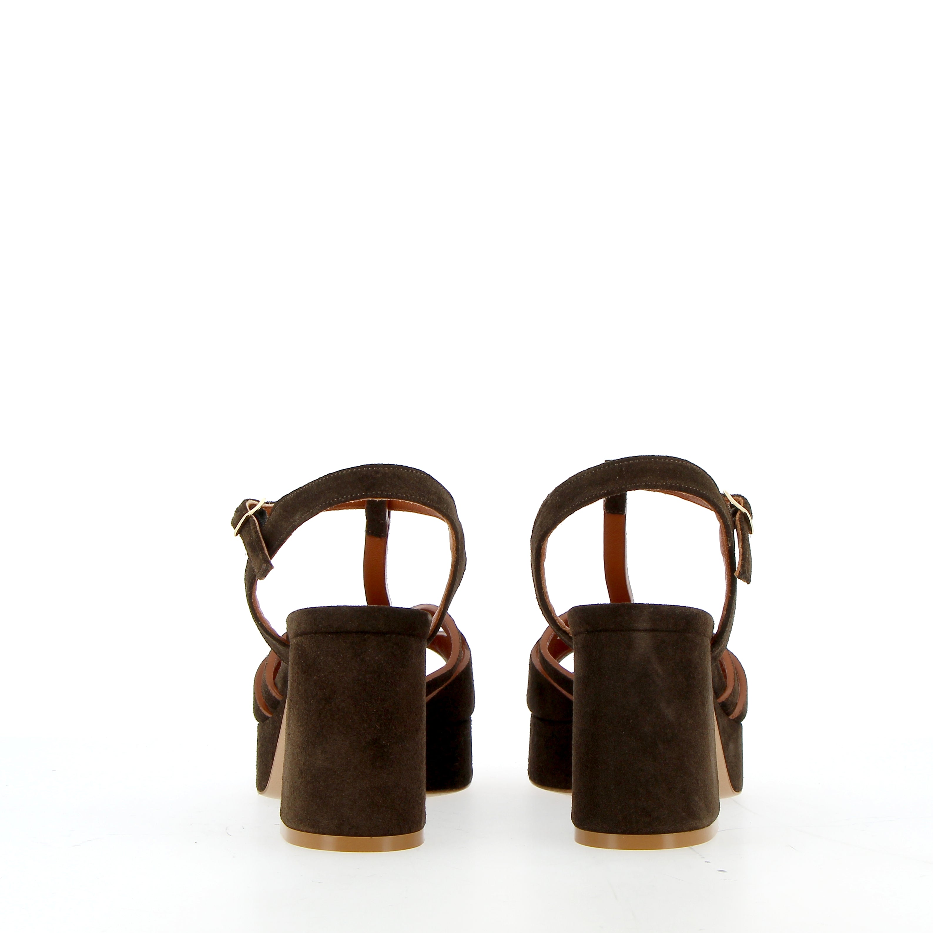 Brown suede sandal with raw cut and platform