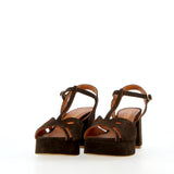 Brown suede sandal with raw cut and platform