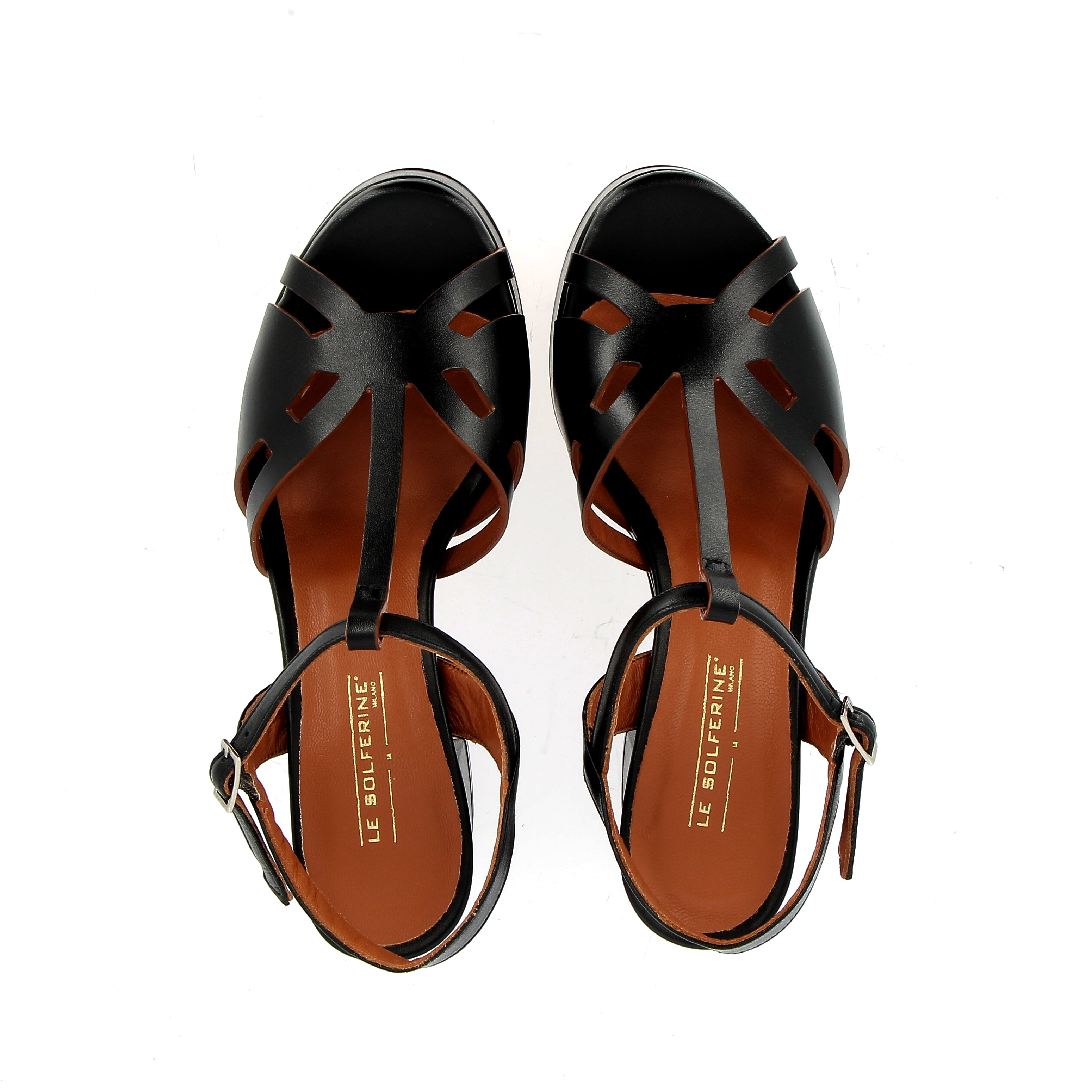 Black sandal in raw cut leather with platform