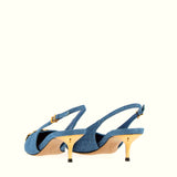 Slingback in jeans con accessorio oro