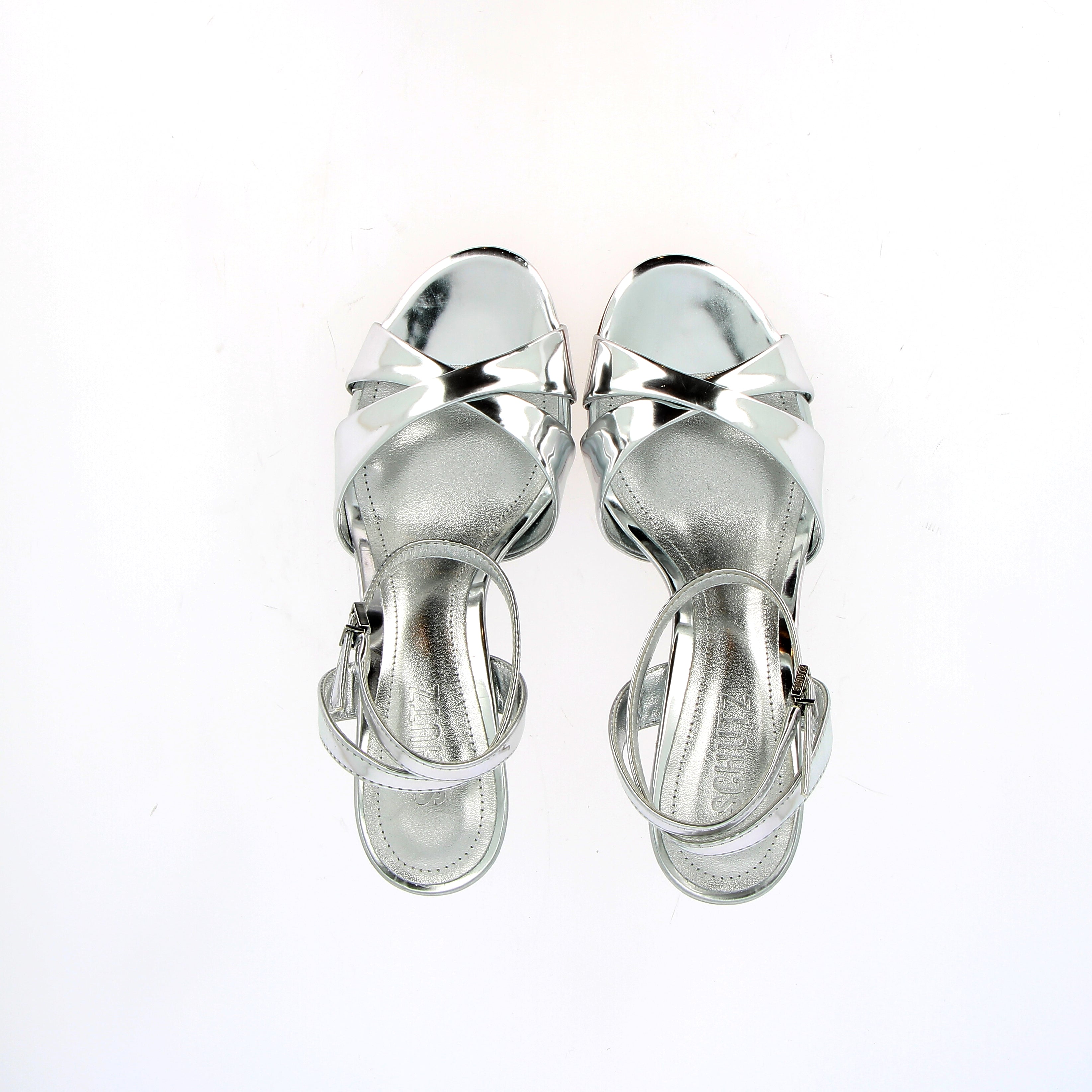 Sandalo specchiato argento tacco medio