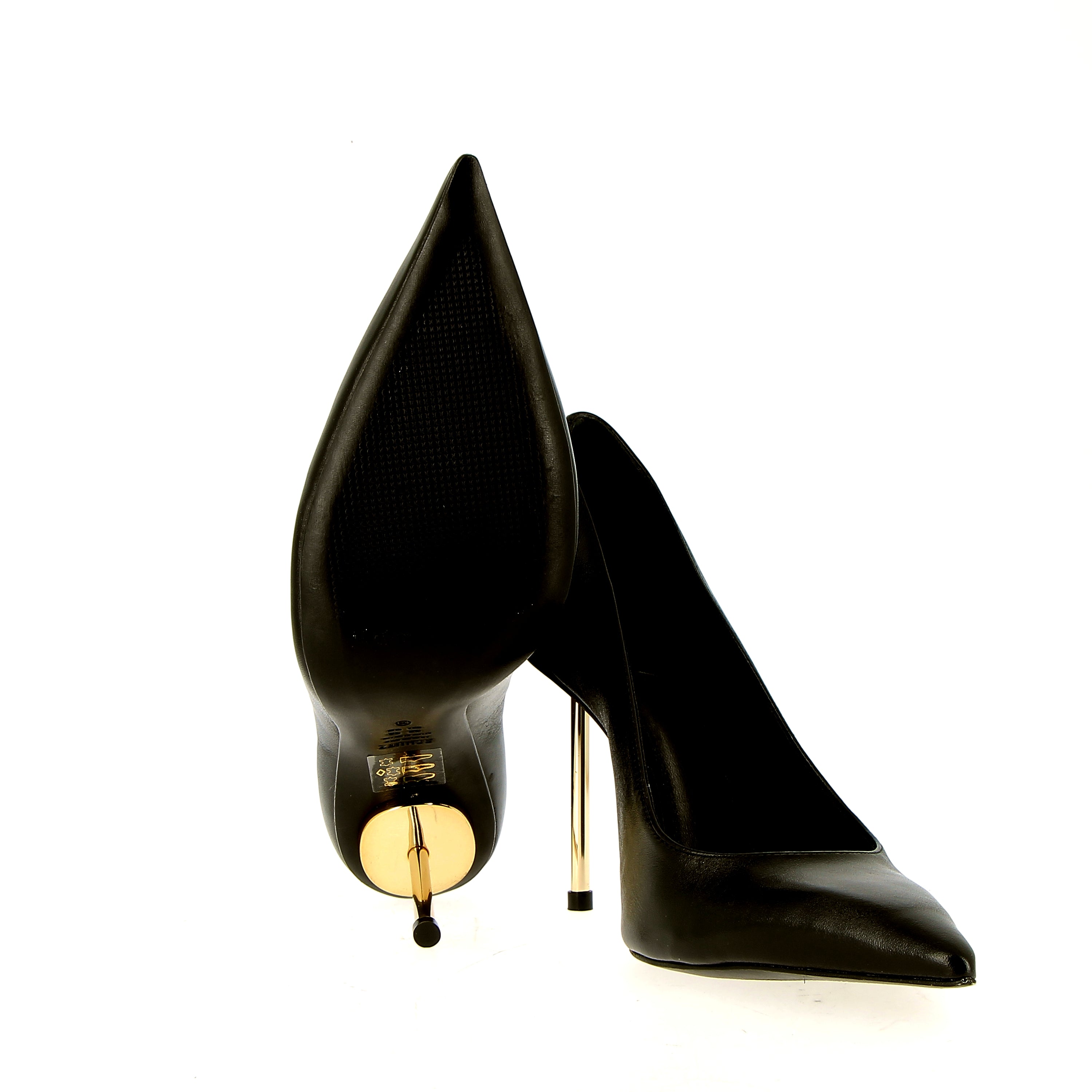 Decolleté nero in pelle tacco Stiletto oro