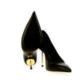 Decolleté nero in pelle tacco Stiletto oro