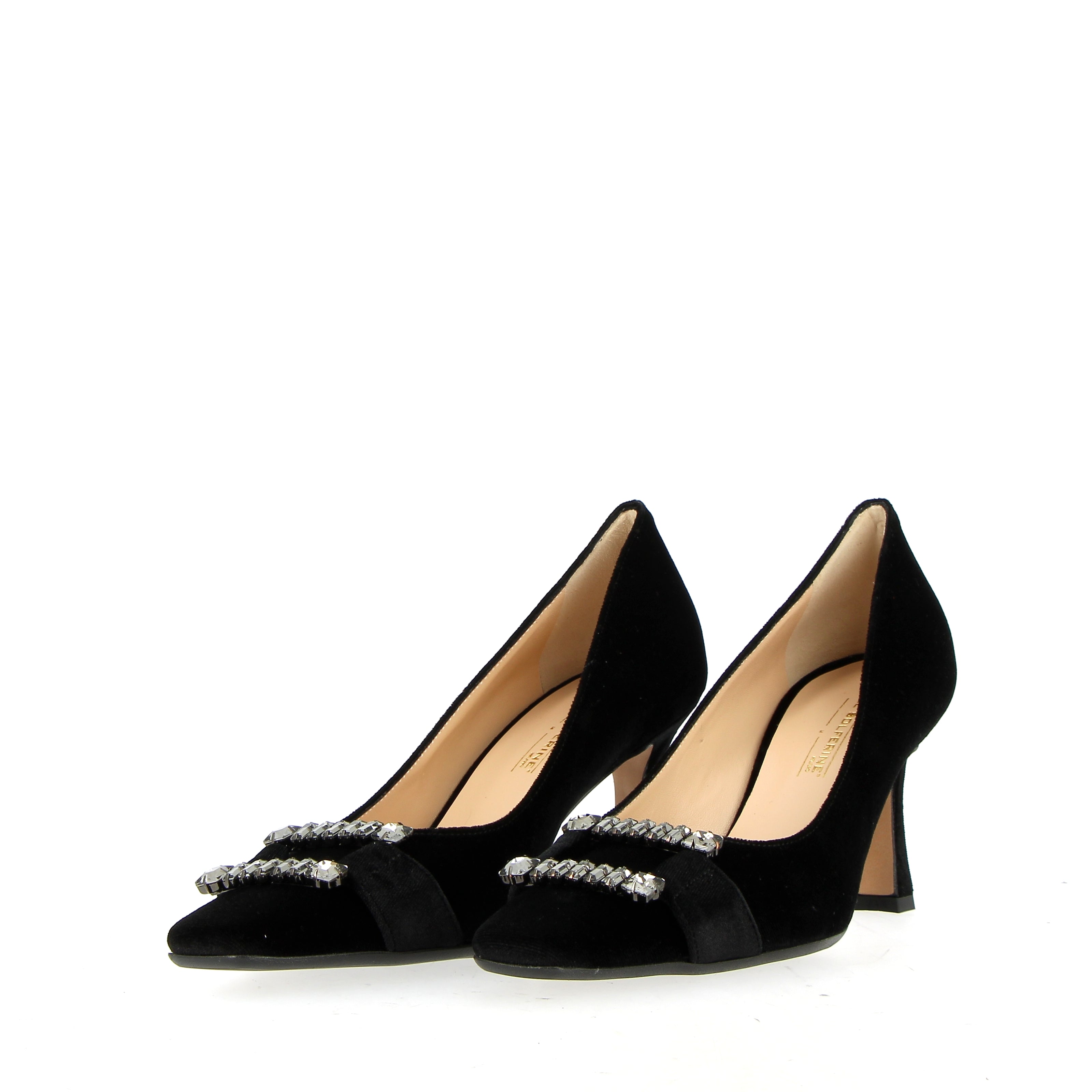 Decolletè in velluto nero con decorazione