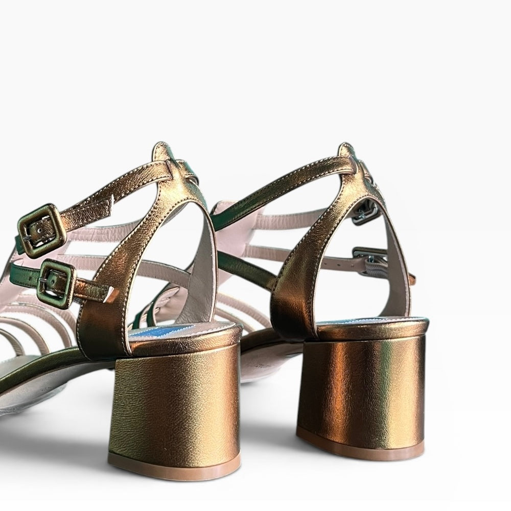 Giulia Gladiator Sandal in soft bronze laminated leather