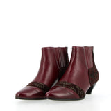 Bianca ankle boot in glossy burgundy leather and fabric