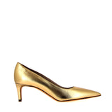 Medium heel gold leather pumps