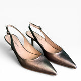 Slingback pelle laminata bronzo a punta tacco 55