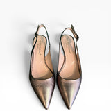 Slingback pelle laminata bronzo a punta tacco 55