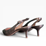 Slingback pelle laminata bronzo a punta tacco 55