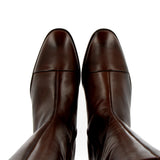 Dark brown leather boot with toe cap and zip