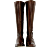 Dark brown leather boot with toe cap and zip