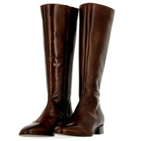 Dark brown leather boot with toe cap and zip