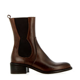 Dark brown leather ankle boot with elastic