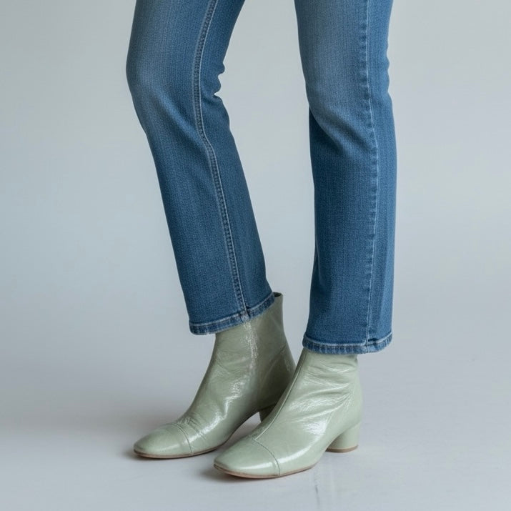 Stivaletto in morbida vernice pelle salvia