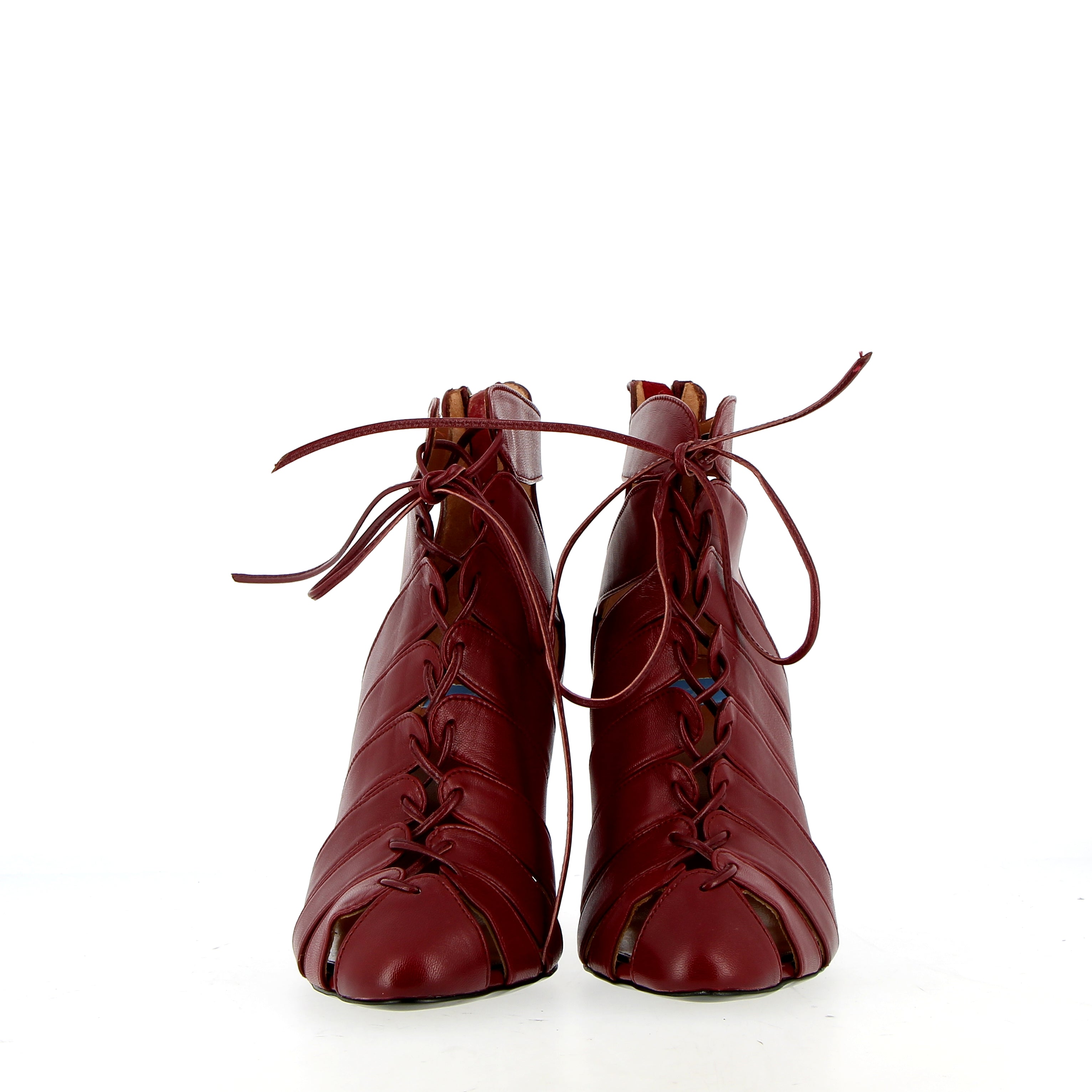 Sandalo semichiuso a lacci in nappa bordeaux