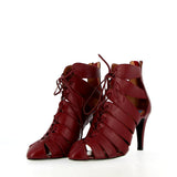 Sandalo semichiuso a lacci in nappa bordeaux