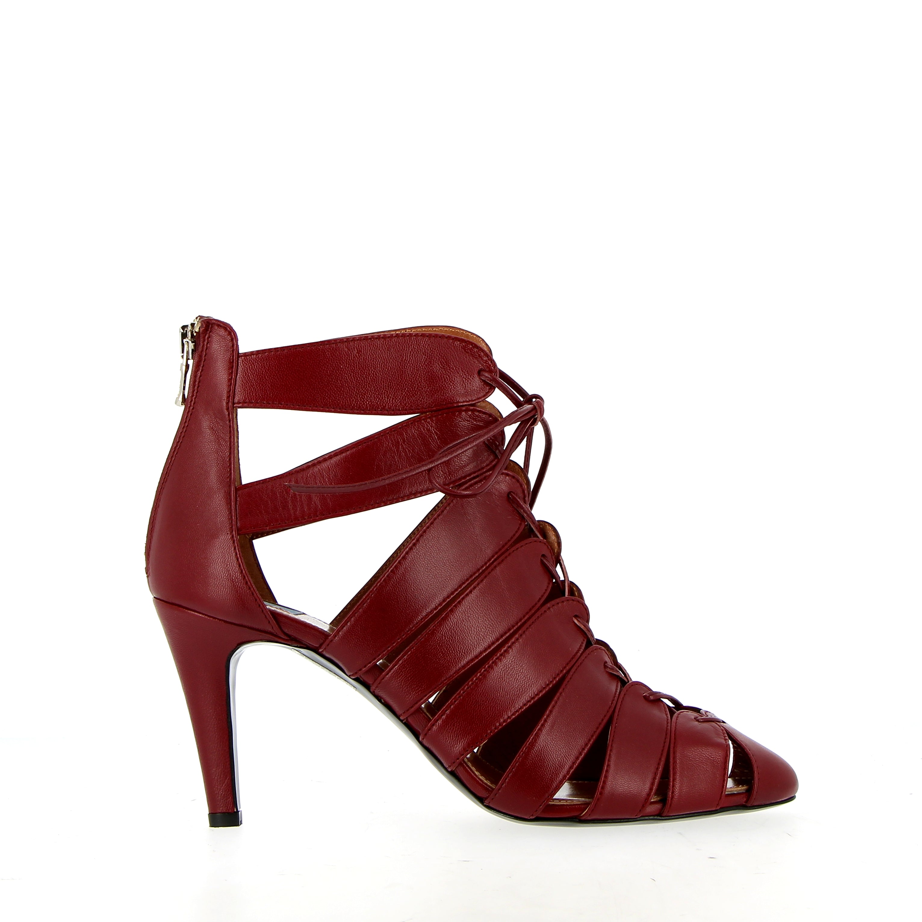 Sandalo semichiuso a lacci in nappa bordeaux