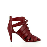 Sandalo semichiuso a lacci in nappa bordeaux
