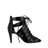 Sandalo semichiuso a lacci in nappa nera