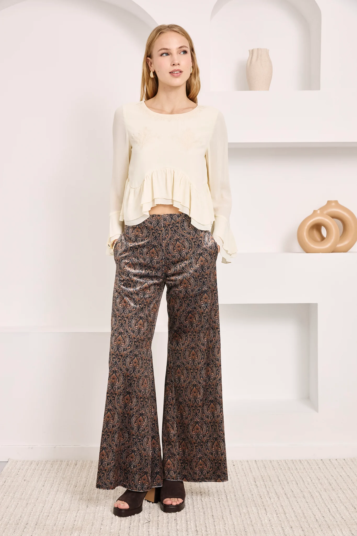 Pantaloni in velluto con stampa paisley