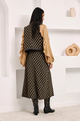 Gonna midi jacquard con motivo floreale araldico