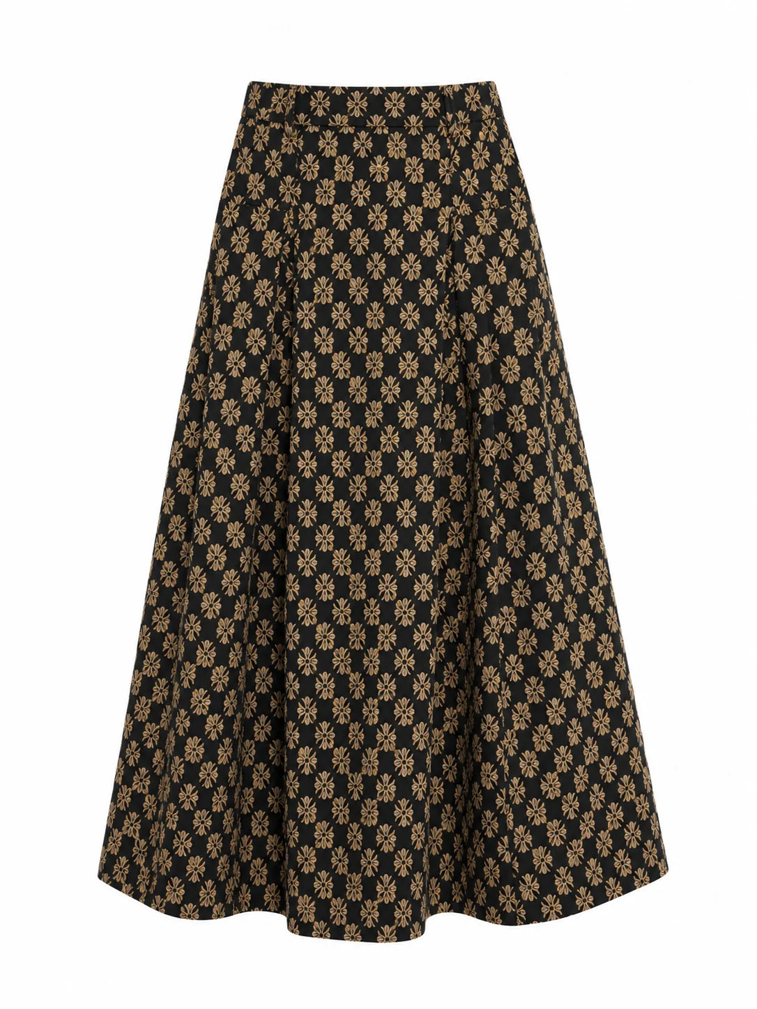 Gonna midi jacquard con motivo floreale araldico