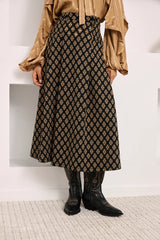 Gonna midi jacquard con motivo floreale araldico