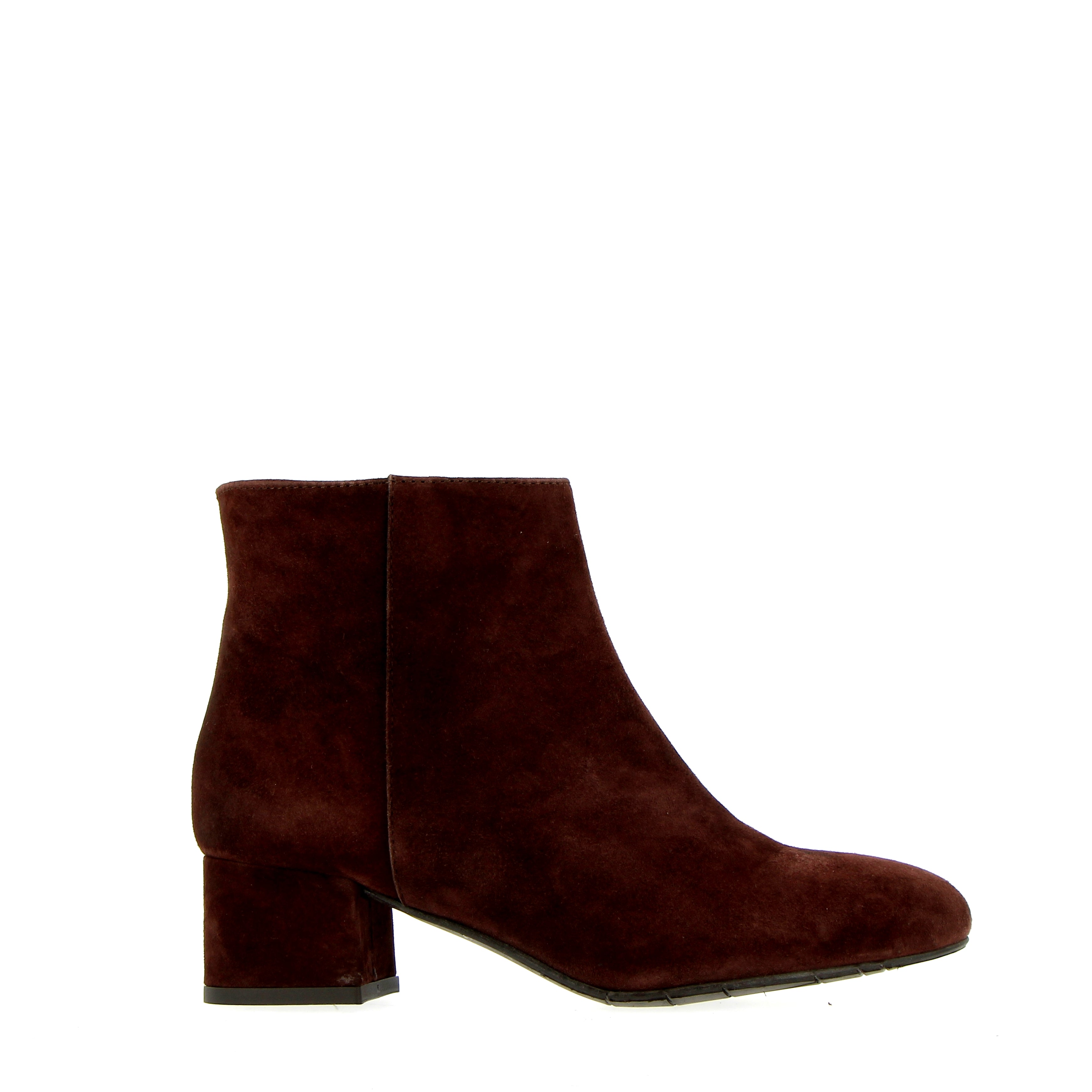 Dark brown suede ankle boot with zip