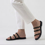 Sandalo Flat con strass nero con tre listini