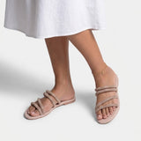 Sandalo Flat con strass nude con quattro listini