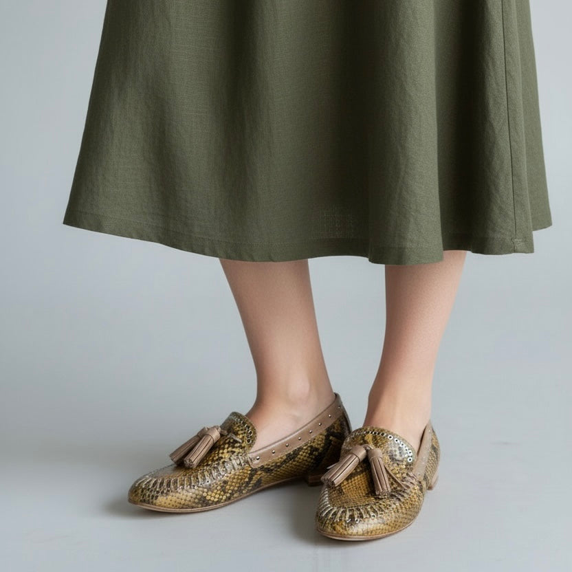 Mocassino indianino in morbida pelle snake print