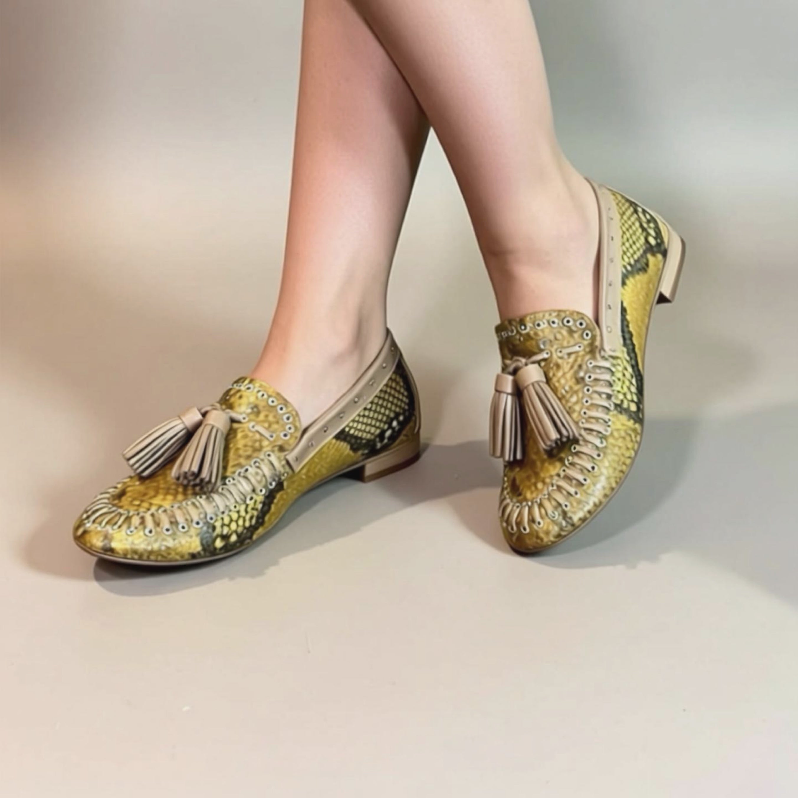 Mocassino indianino in morbida pelle snake print