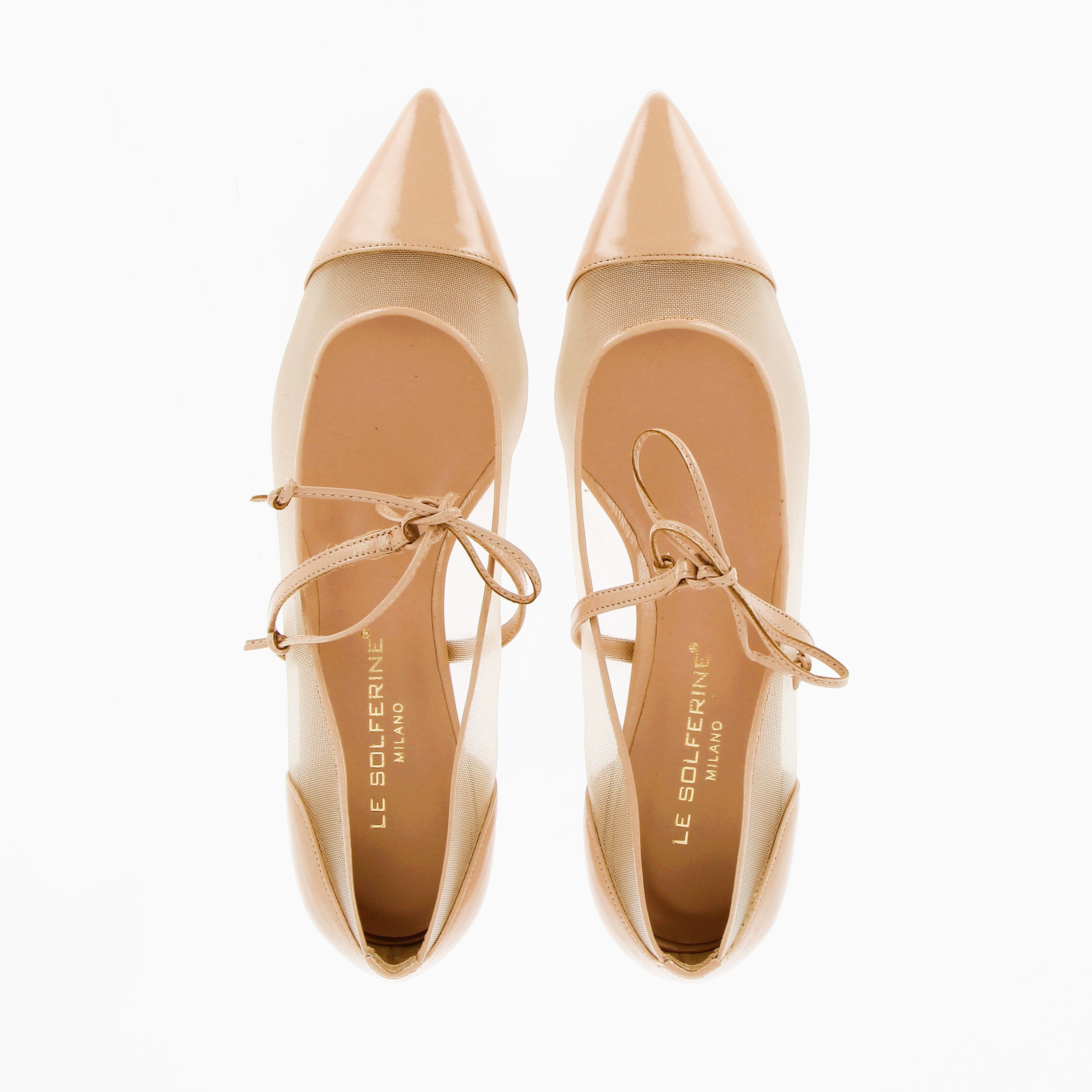 Nude leather and mesh low-cut with strap