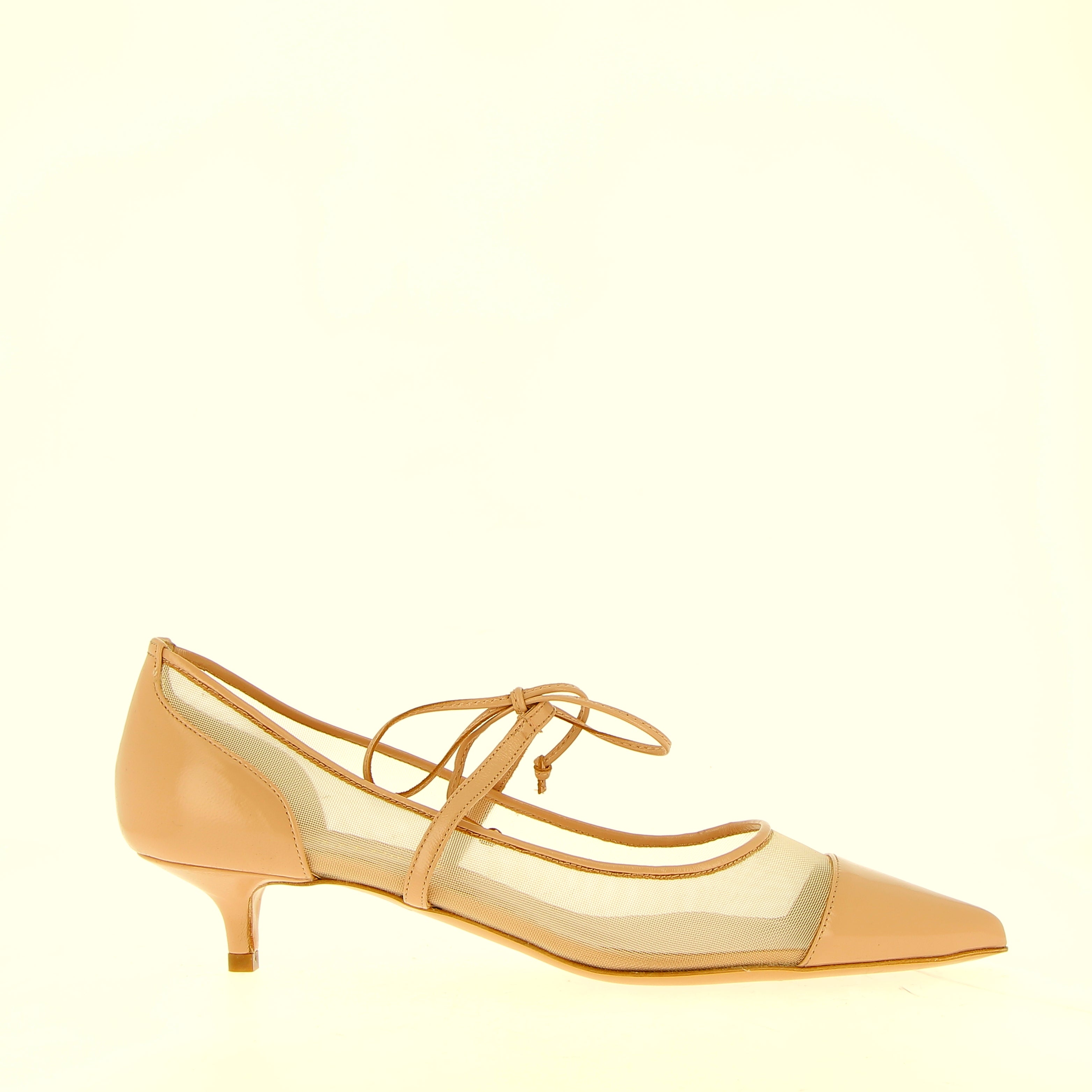 Nude leather and mesh low-cut with strap