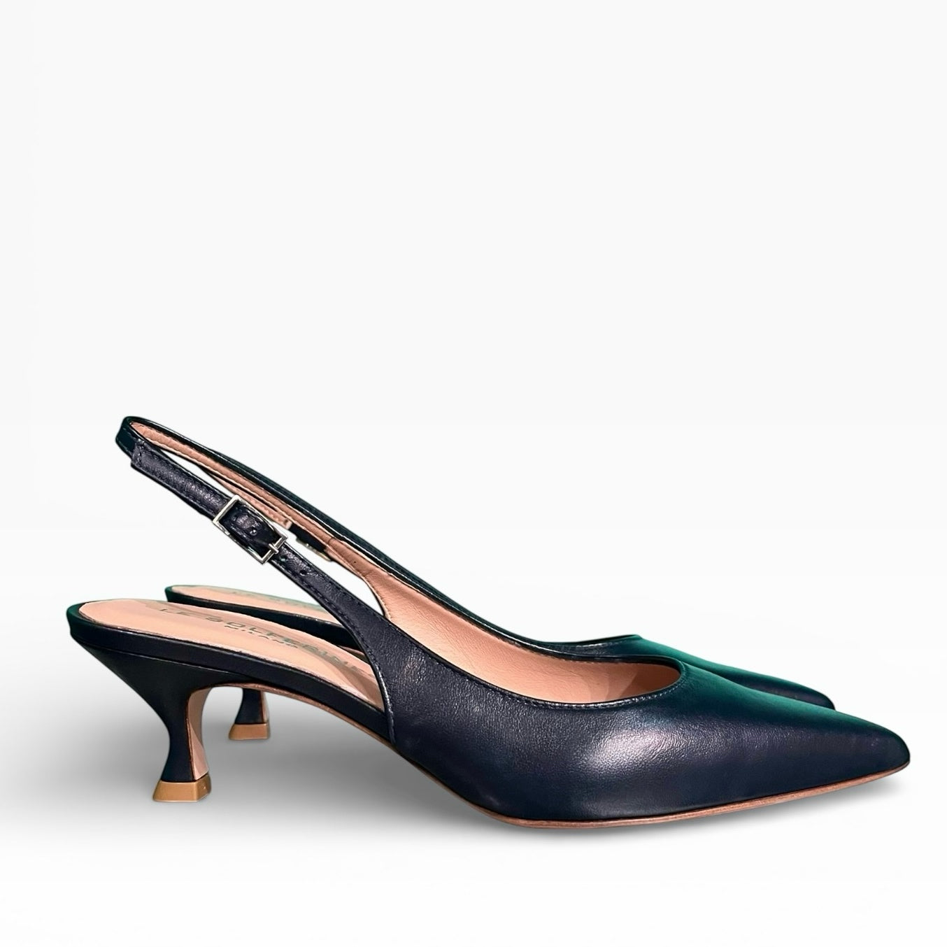 Slingback nappa blu navy a punta tacco 55