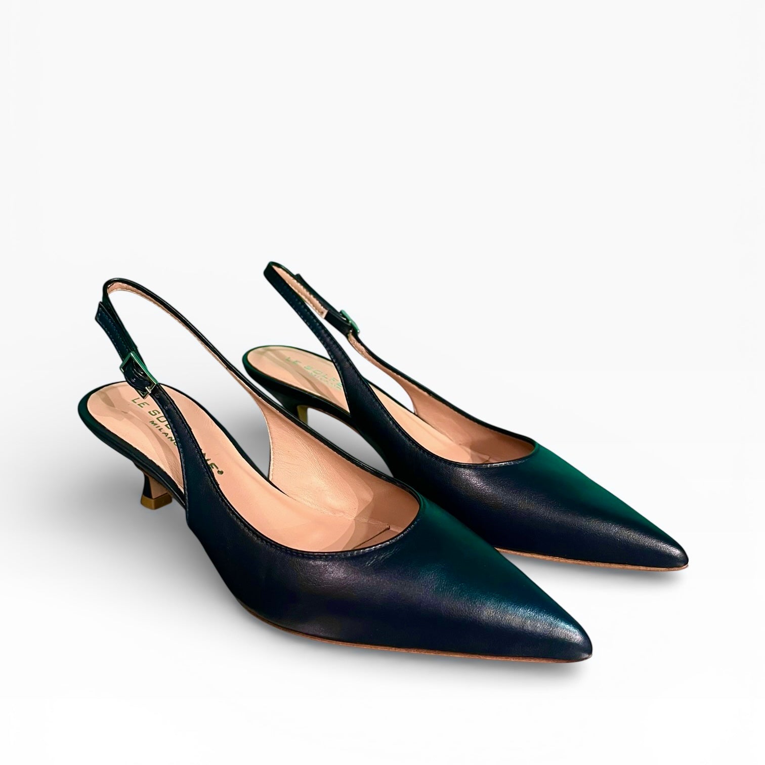 Slingback nappa blu navy a punta tacco 55